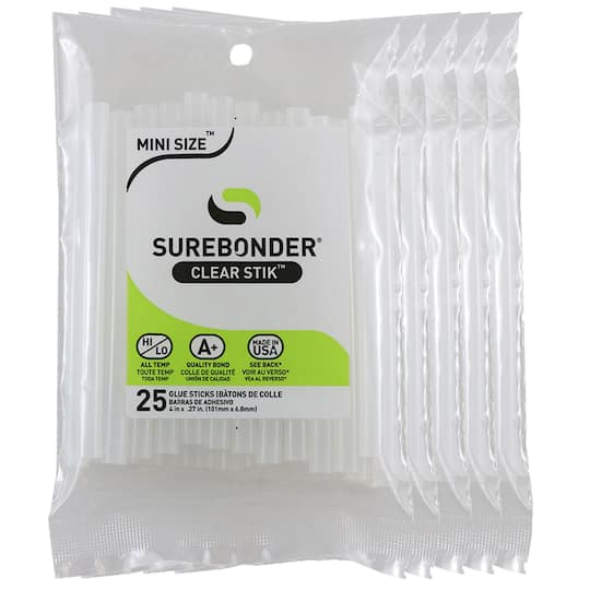 Surebonder&#xAE; 4&#x22; Dual Temperature Clear Hot Glue Sticks, 5 Packs of 25